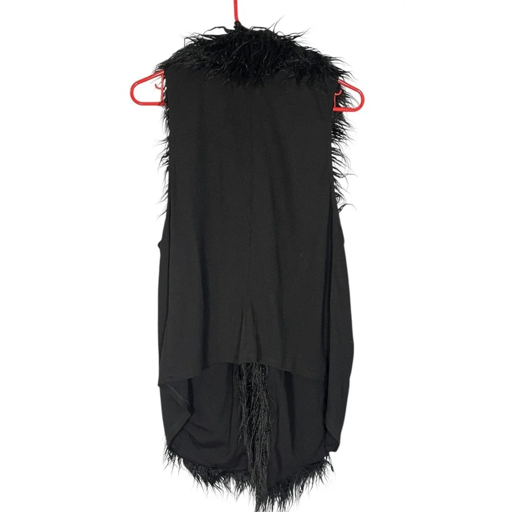 CAbi Women's Black‎ Fuzzy Front Faux Fur Vest M Asymmetrical